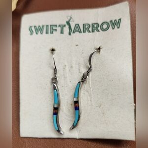 Swift Arrow Sterling Silver Zuni Style Dangle Earrings